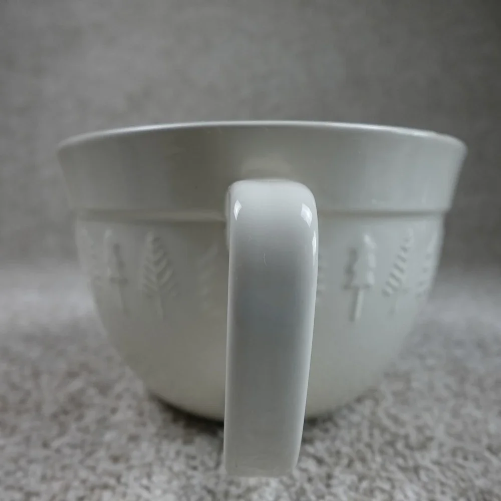The Bake Shop Cream Ceramic Mixing Bowl Embossed Pine Trees Pour Spout Handle